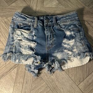 American Eagle Outfitters Blue Distressed Jean Shorts